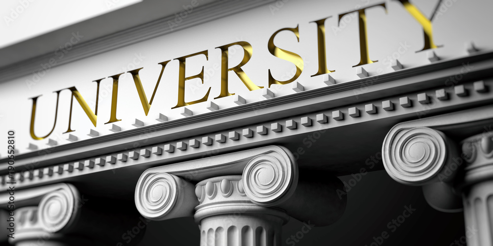 University written on a marble pillars building facade. 3d illustration University written on a marble pillars building facade. 3d illustration