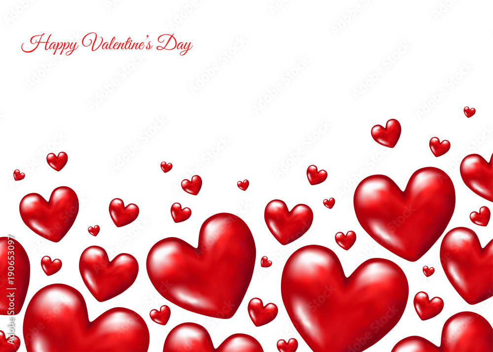 Red  realistic  hearts  for  Valentines day  greeting card.