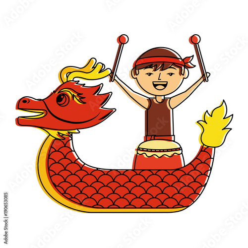 red dragon man with drum festival chinese vector illustration