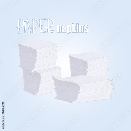 Paper tissue  - white soft disposables paper napkins stacked on blue.