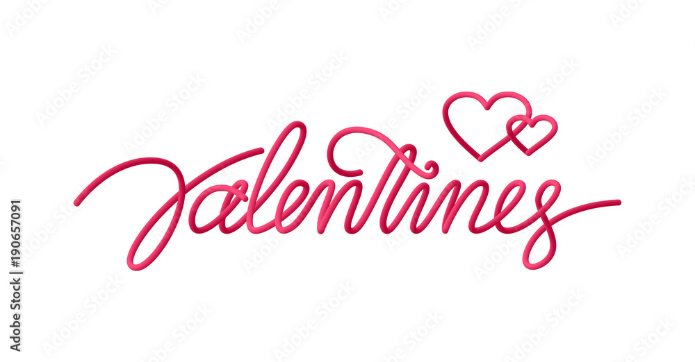 Greeting card with handwritten 3d line type lettering of Valentine's Day