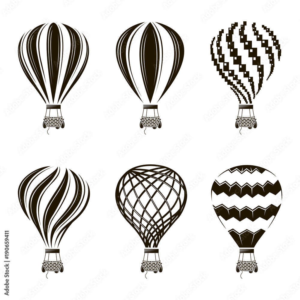 Naklejka premium collection of monochrome hot air balloon images
