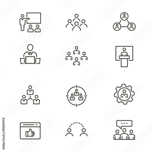Management consulting - line vector icon set. Editable stroke.