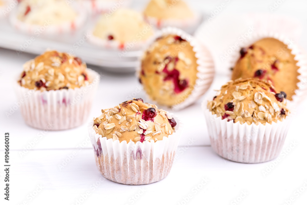 Freshly Baked Canberry Muffins on White Background Tasty Handmade Cupcakes