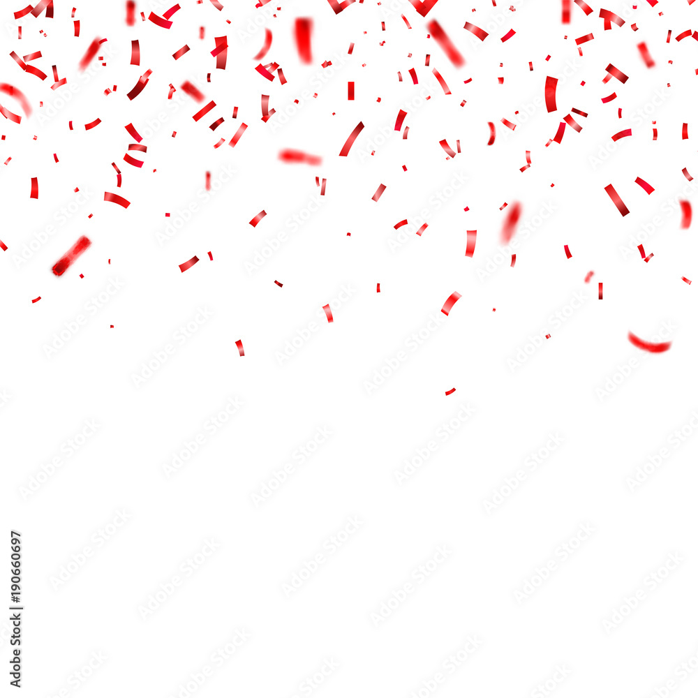 Obraz premium Christmas, Valentine's day red confetti on transparent background. Falling shiny confetti glitters. Festive party design elements.