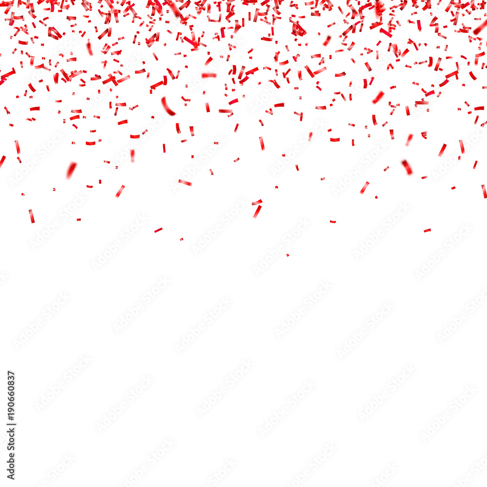 Christmas, Valentine's day red confetti on transparent background. Falling shiny confetti glitters. Festive party design elements.