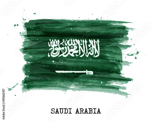 Watercolor painting  flag of Saudi arabia . Vector
