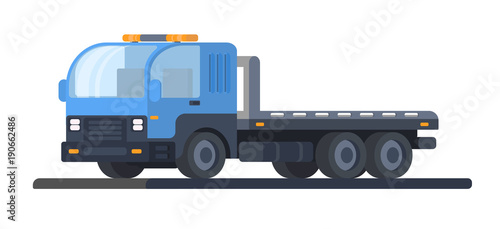 The machine for transportation of faulty vehicles. Wrecker car. Lorry with platform. Road service and help.