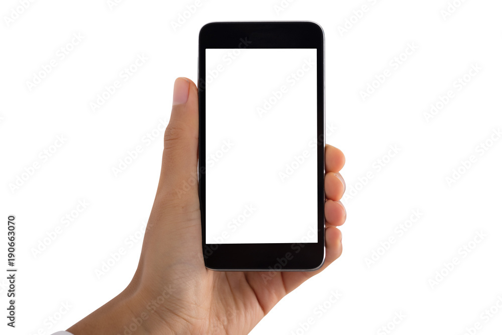 Person's Hand Holding Mobile Phone With Blank Screen Person's Hand Holding Mobile Phone With Blank Screen