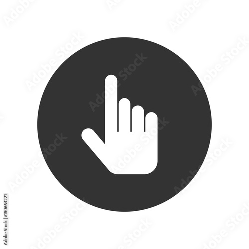 Hand cursor icon, white isolated on black background, vector illustration.