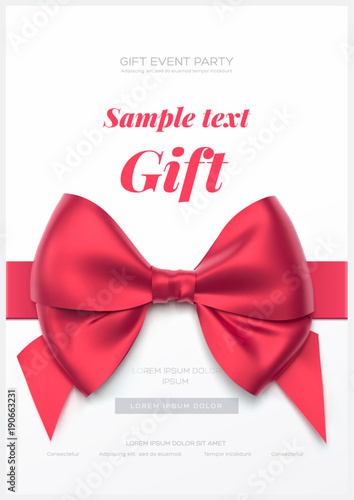 Beautiful greeting card with red bow on white background. Valentine's day card