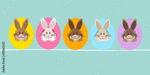 5 Easter Bunnys Hiding In Eggshells Front Retro Banner