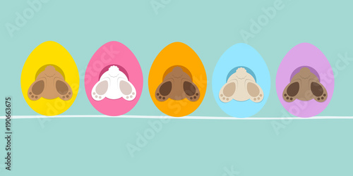 5 Easter Bunnys Hiding In Eggshells Back Retro Banner