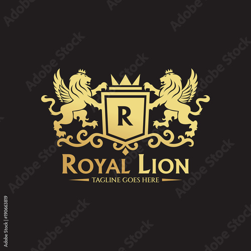 Royal Lion logo design template. Vector illustration