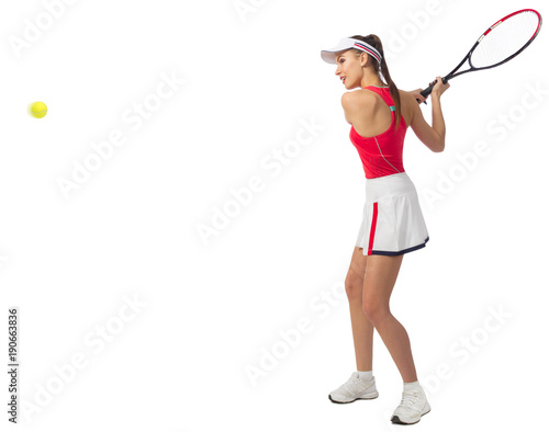 Woman tennis player isolated (with ball version)