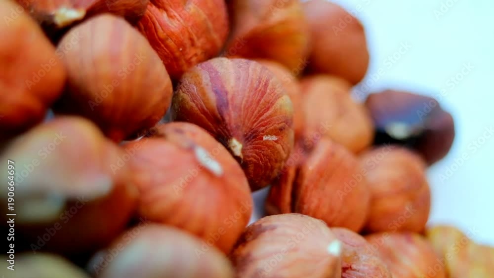 Hazelnuts close-up. Smooth rotation. Filler for walnut paste and chocolate. Hazelnuts close-up. Smooth rotation. Filler for walnut paste and chocolate.