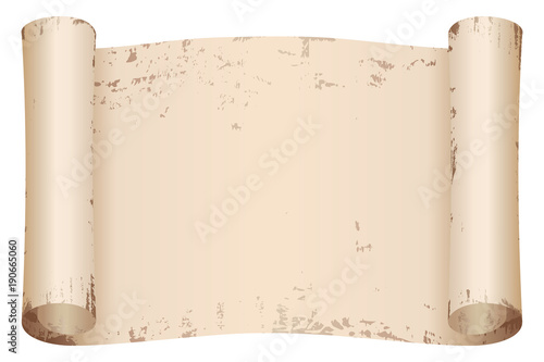 Ancient papyrus. Old beige paper with the aging effect isolated on white background.