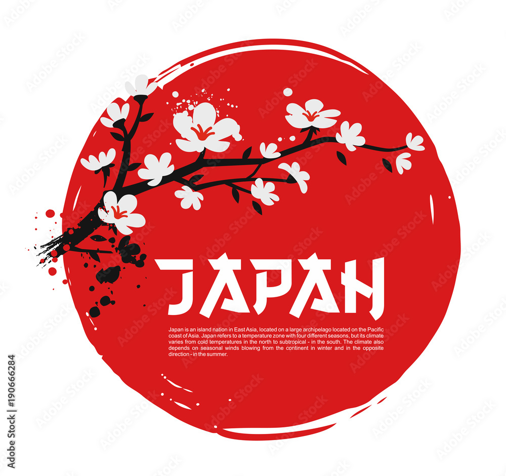 Naklejka premium Sakura na czerwonym tle