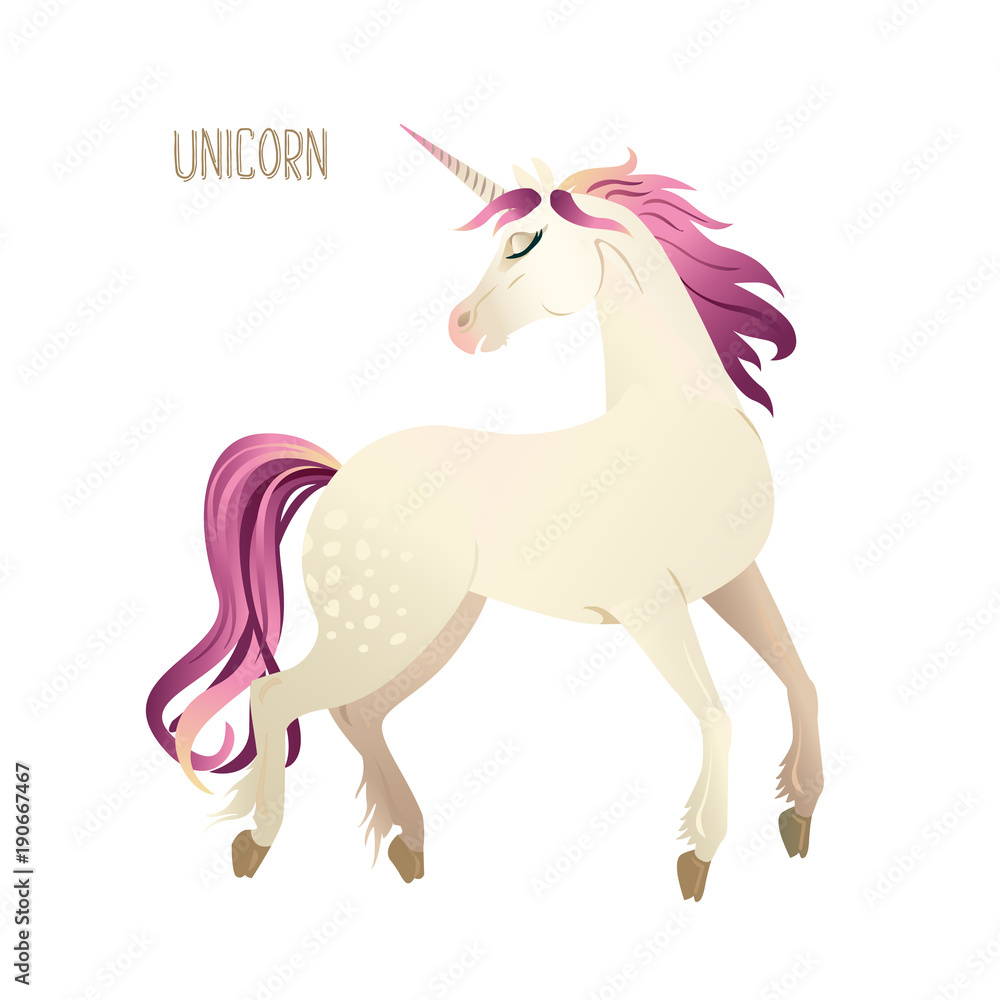 Fototapeta premium Beautiful watercolor unicorns set in pink and purple colors. Vector illustration.
