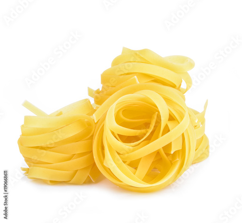 row dry nest pasta on white