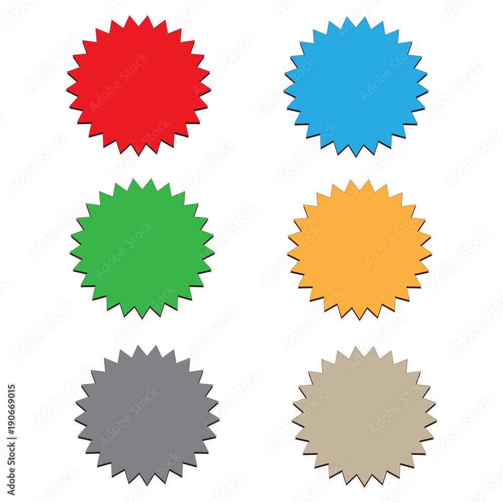 starburst label on white background. 6 starbursts. flat style. blank starburst label sign. starburst label on white background. 6 starbursts. flat style. blank starburst label sign.