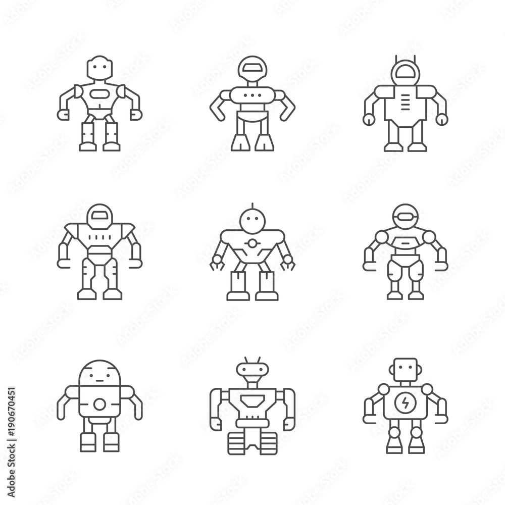 Set line icons of robot Set line icons of robot