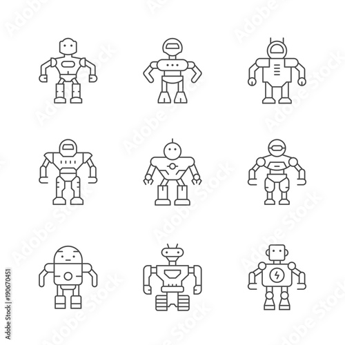 Set line icons of robot