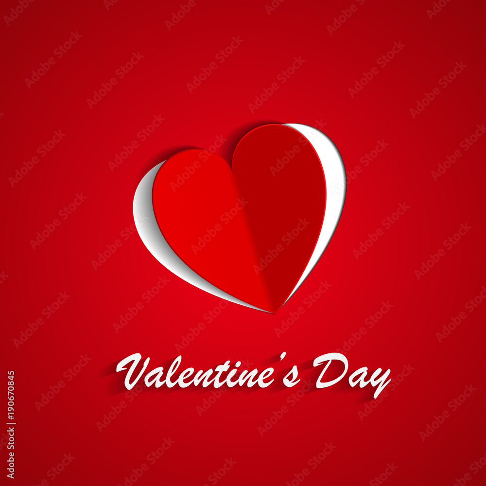 Happy Valentine's greeting card with paper origami red heart