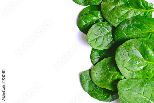 Spinach leaves isolate on white background top view