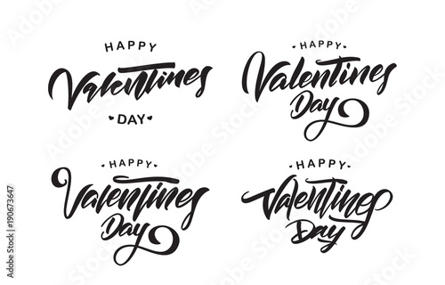Set of Hand drawn elegant modern brush letterings of Happy Valentines Day