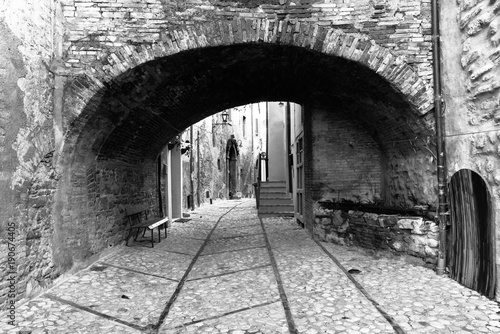 Montefalco  Italy  - The nice medieval town of Montefalco  a little city on the hill in province of Perugia  Umbria region  central Italy. Here the historic center.