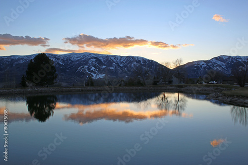 Wasatch Front mountains reflected in evening light