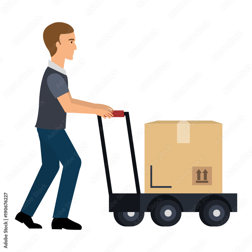 delivery worker with cart avatar character vector illustration design delivery worker with cart avatar character vector illustration design