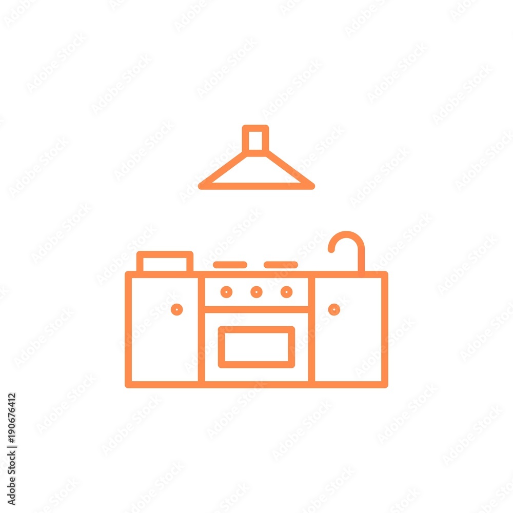 Stove icon with water faucet and extractor fan. Kitchen appliances for cooking Illustration. Simple thin line style symbol. Stove icon with water faucet and extractor fan. Kitchen appliances for cooking Illustration. Simple thin line style symbol.