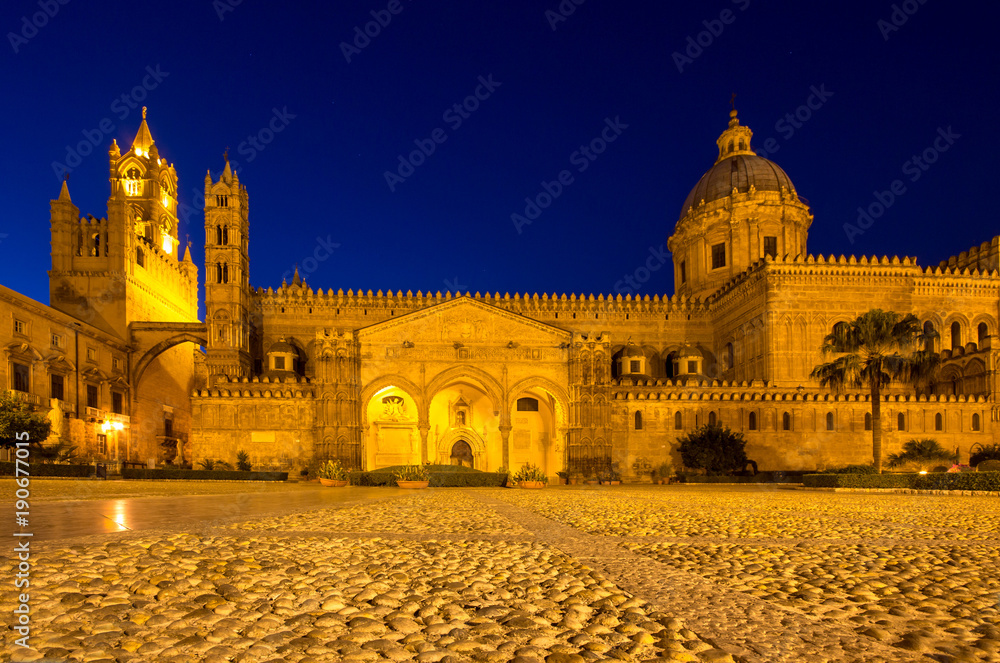 The Cathedral of Palermo at night, Italy