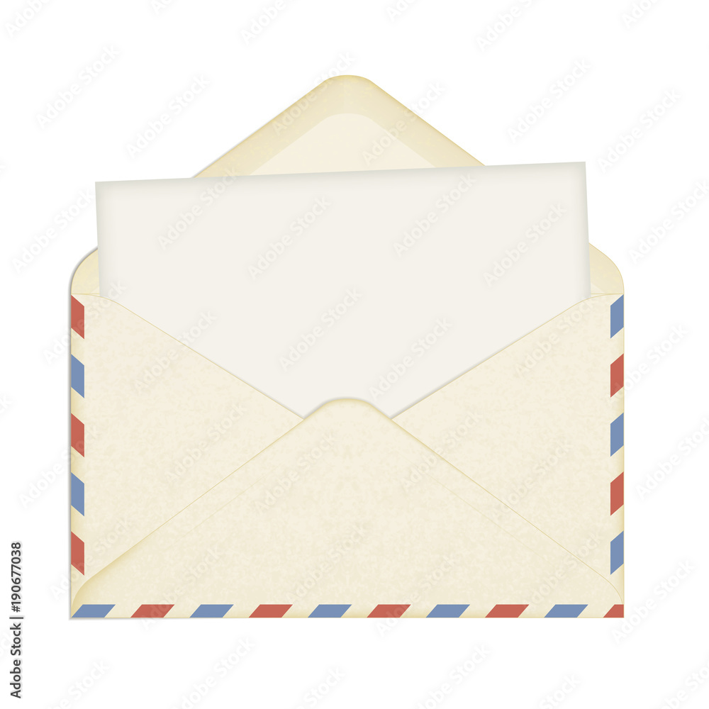 vector old open envelope. red and blue markings on the edges. a clean white sheet of paper. isolated on white background vector old open envelope. red and blue markings on the edges. a clean white sheet of paper. isolated on white background