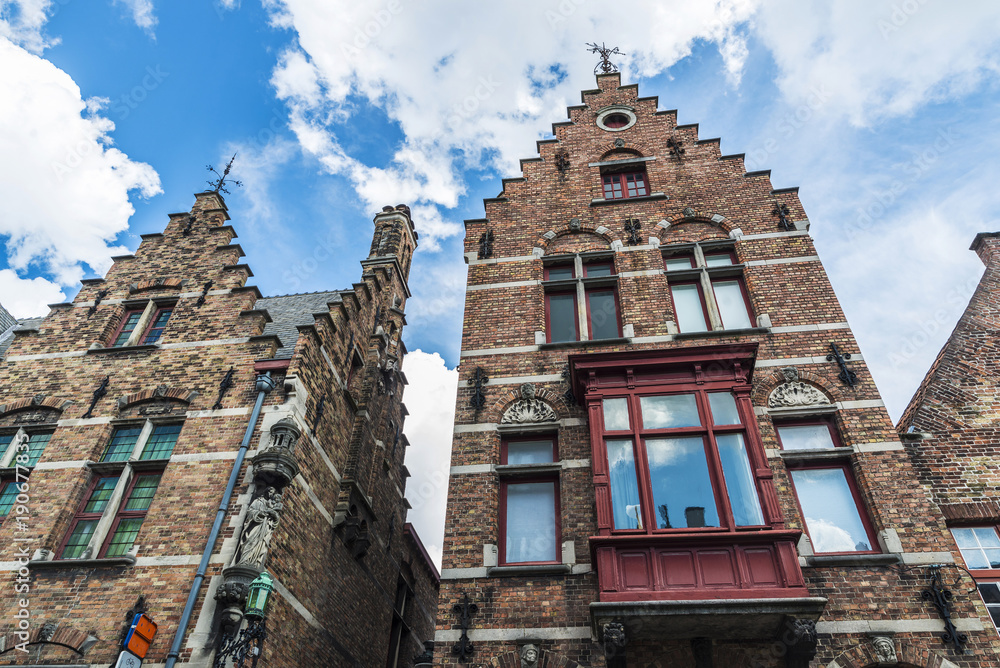 Old historic buildings in the medieval city of Bruges, Belgium