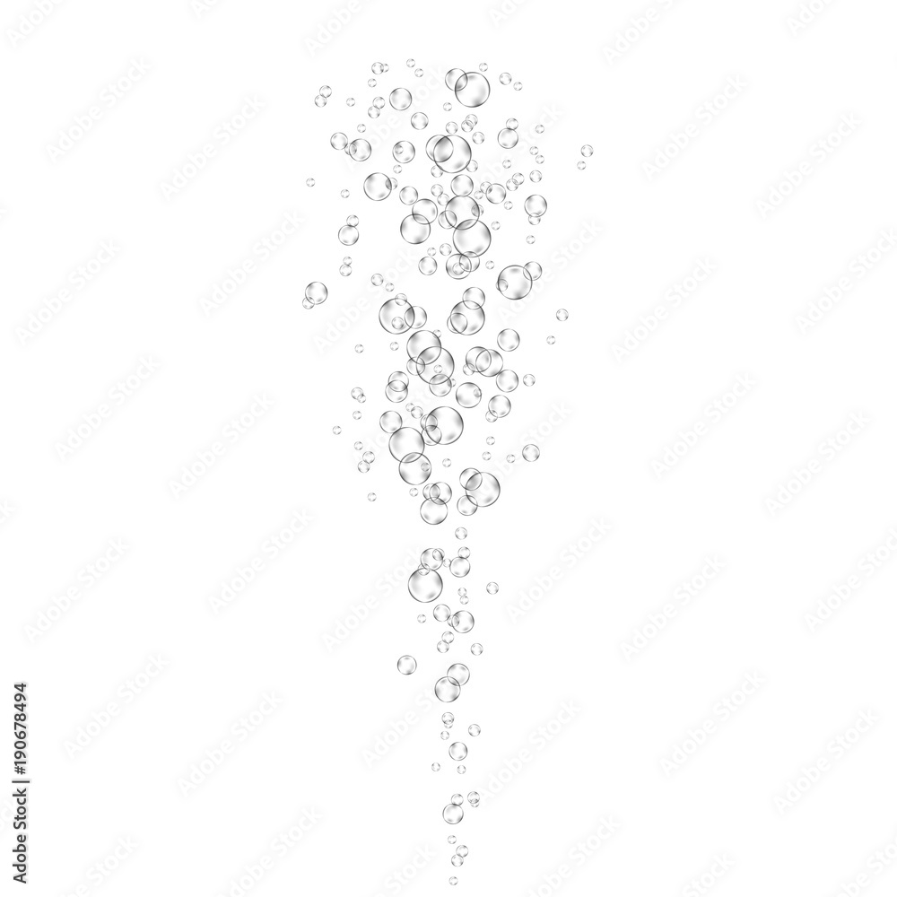 Realistic air bubbles flow on white background. Realistic air bubbles flow on white background.