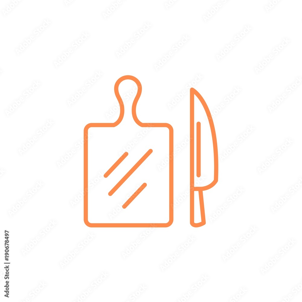 Vegetables Cutting Board with Knife icon. Kitchen appliances for cooking Illustration. Simple thin line style symbol. Vegetables Cutting Board with Knife icon. Kitchen appliances for cooking Illustration. Simple thin line style symbol.