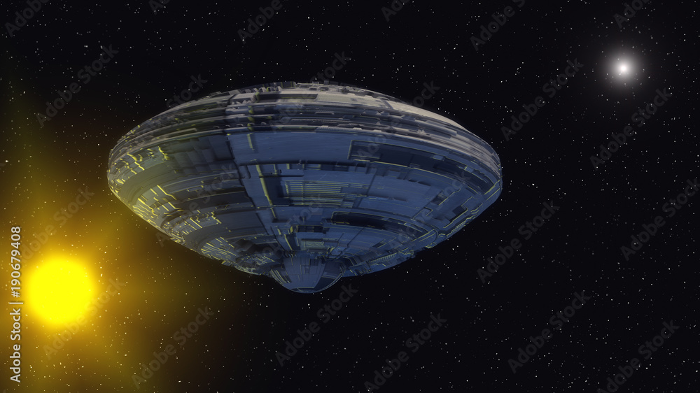 3D render. Alien spaceship UFO concept 3D render. Alien spaceship UFO concept