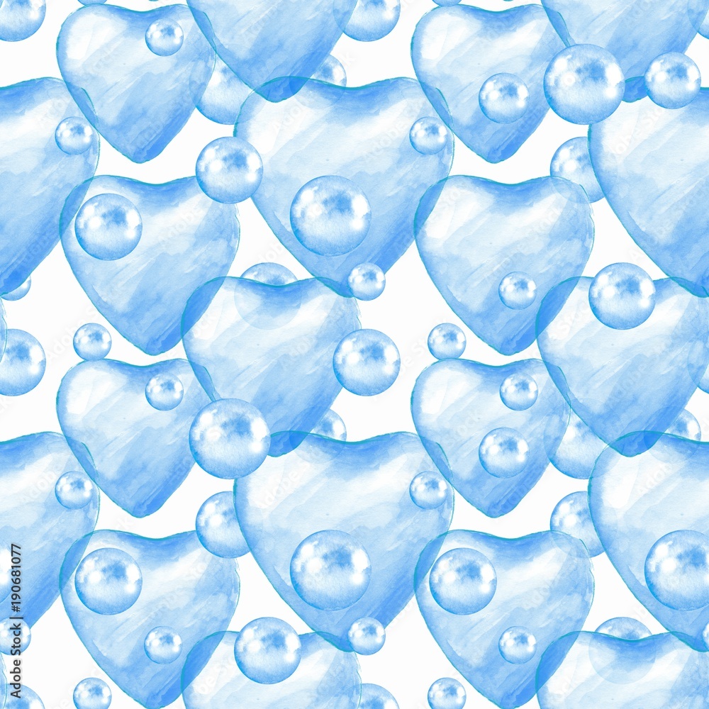 Watercolor seamless pattern with abstract hearts and bubbles Watercolor seamless pattern with abstract hearts and bubbles