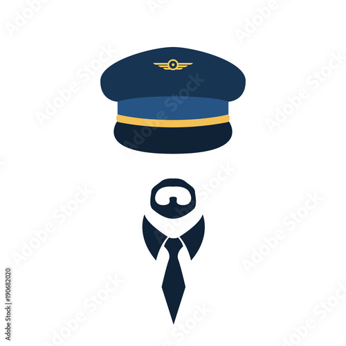Portrait of pilot in a cap and tie. Vector illustration.