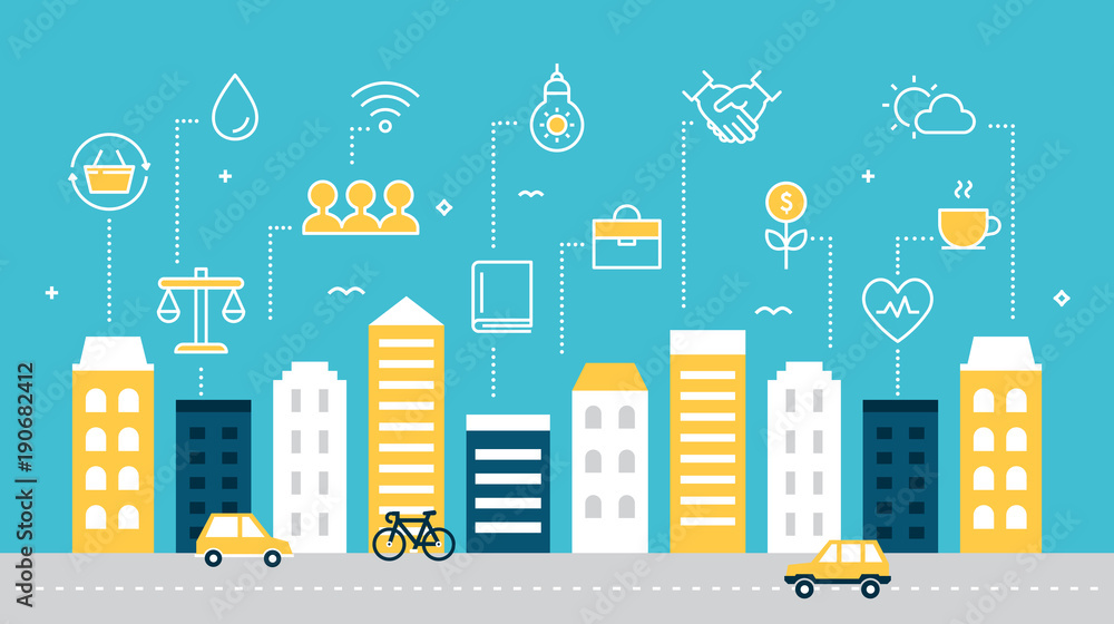 Obraz premium Smart Sustainable City Development Vector Illustration.