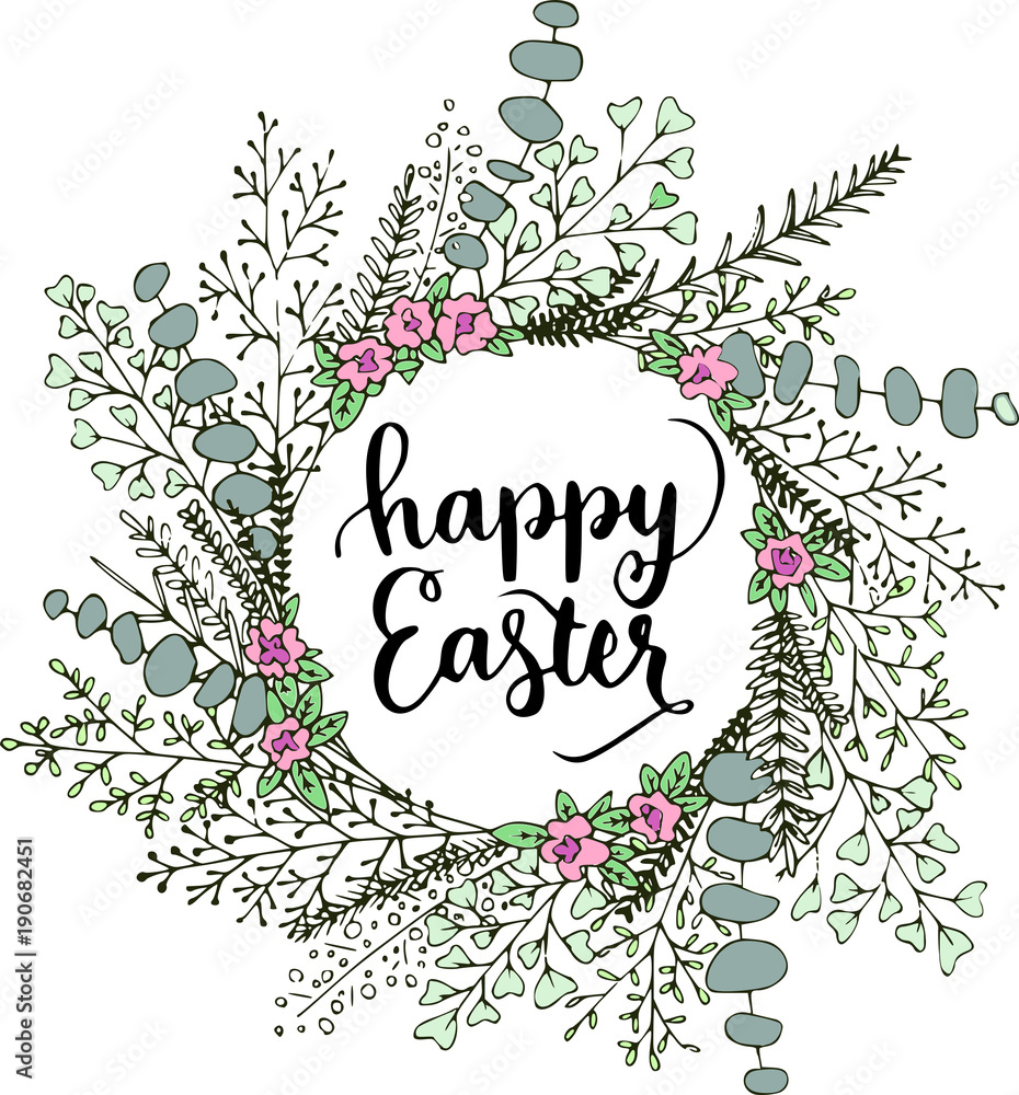 Obraz premium Wreath Happy Easter handwritten design