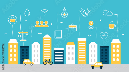 Smart Sustainable City Development Vector Illustration.
