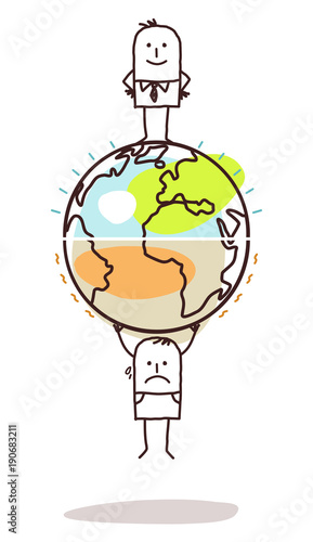Cartoon Earth with Humans Divided in Two Sides