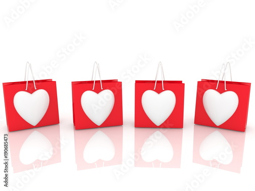 Shopping bags in red with white red hearts