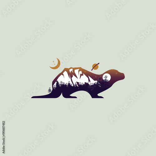 otter and mountain landscape double exposure