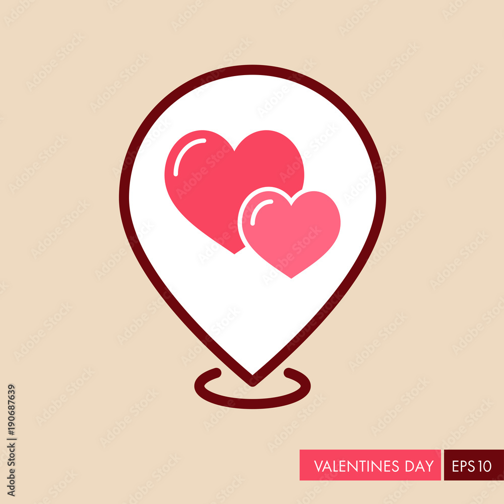 Two heart linear vector pin map icon