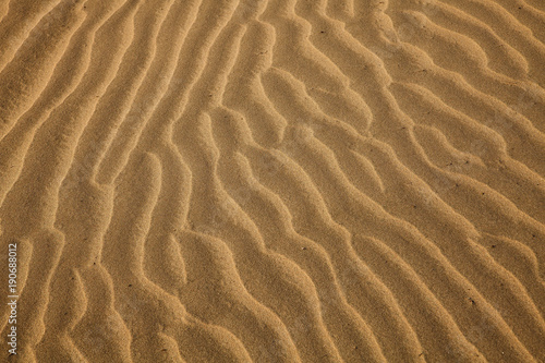 Desert sand background. Texture of strips in the sand from the wind dune in the desert. 